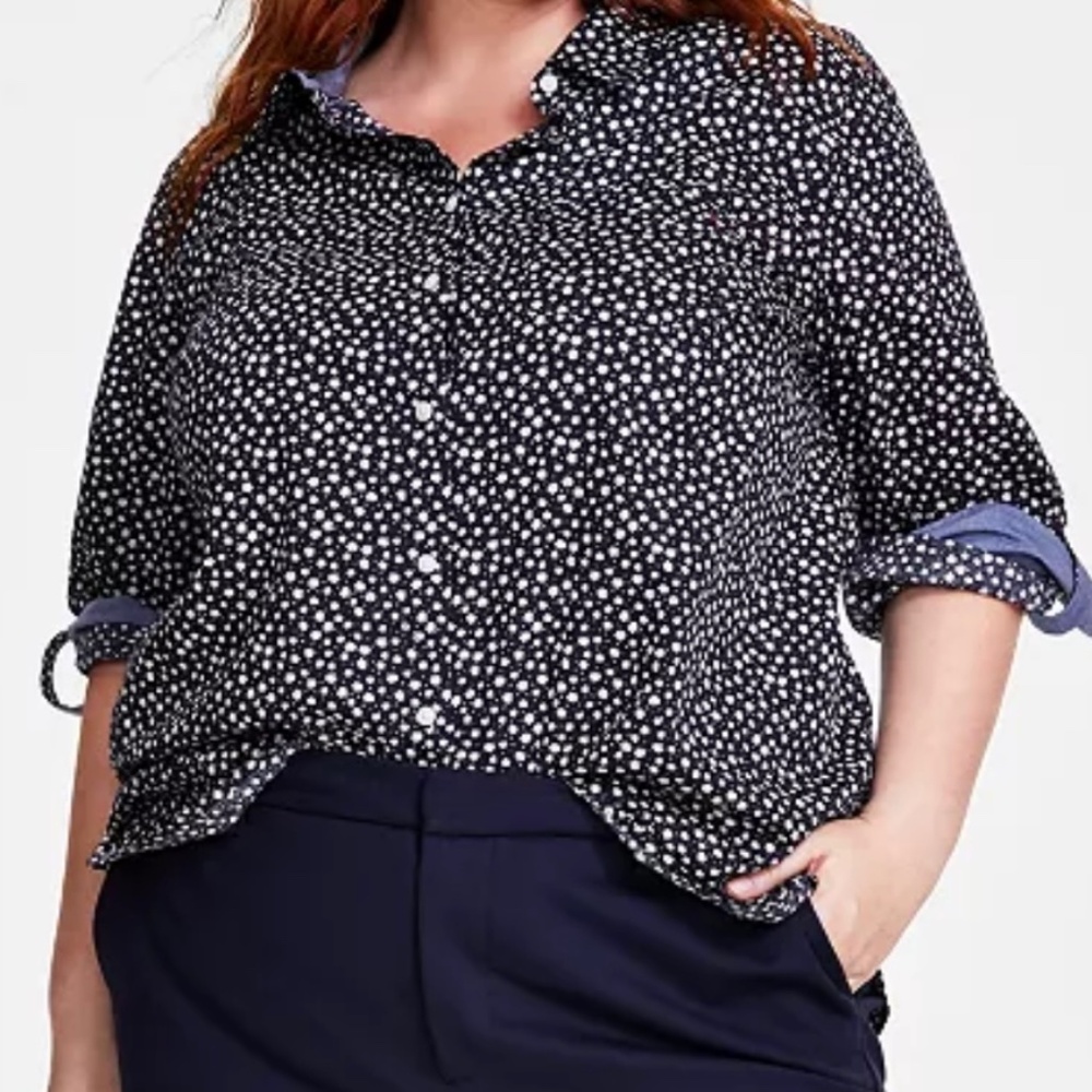 Tommy Hilfiger Plus Size Sleeve Button-Up Shirt